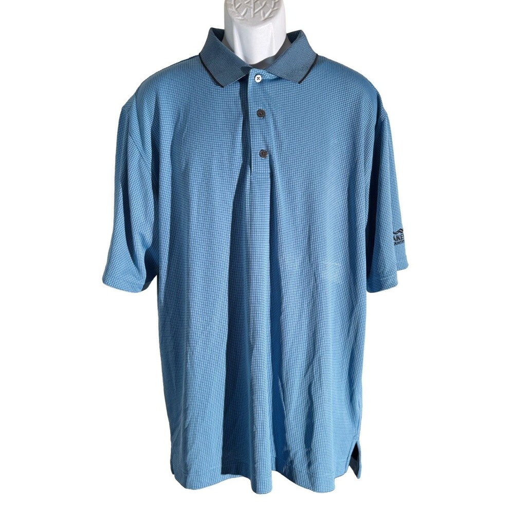 FJ FOOTJOY Men's Short Sleeve‎ Button Down LAKEWAY CC Golf Polo Shirt Blue XL